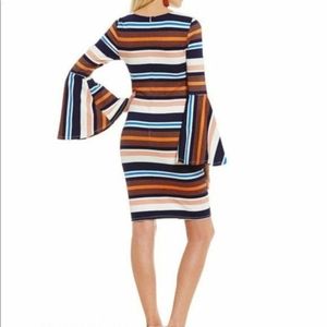 Striped bell sleeve bodycon dress
